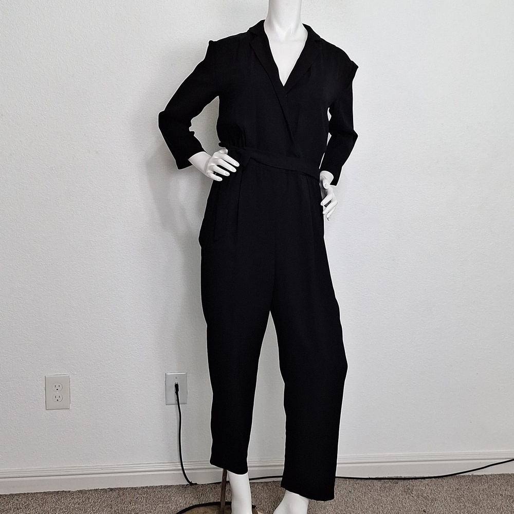 Modern Citizen Black Romantic Goth Surplice V-Neck Collared Belted Jumpsuit *S
